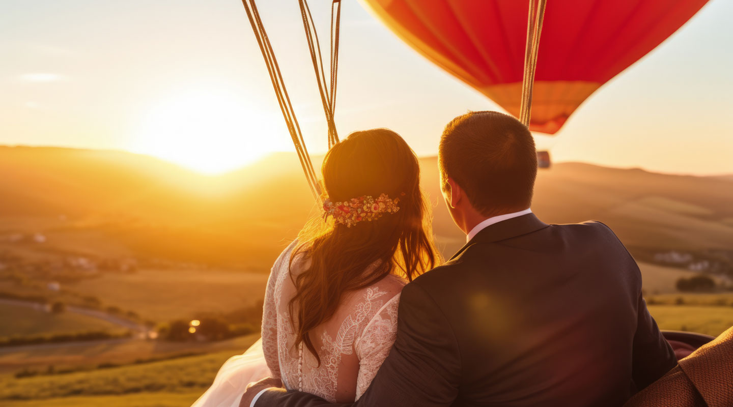 Coppia di sposi in mongolfiera